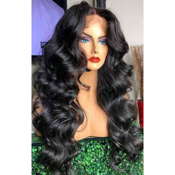 medium split large wave long curly hair wig fluffy black women's chemical fiber head cover 220816